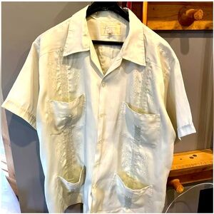 Brummel Guayabera GREEN Shirt Spanish Embroidery 4 Pockets beach Festival siesta